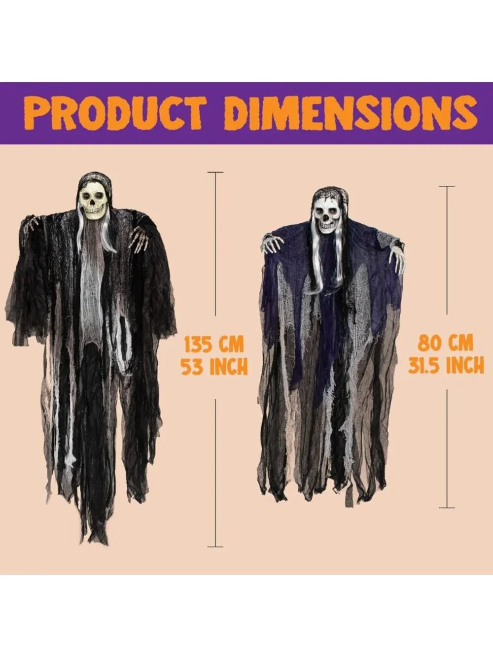 3 Pack Hanging Halloween Skeleton Ghosts & Grim Reapers - Spooky Outdoor Decor
